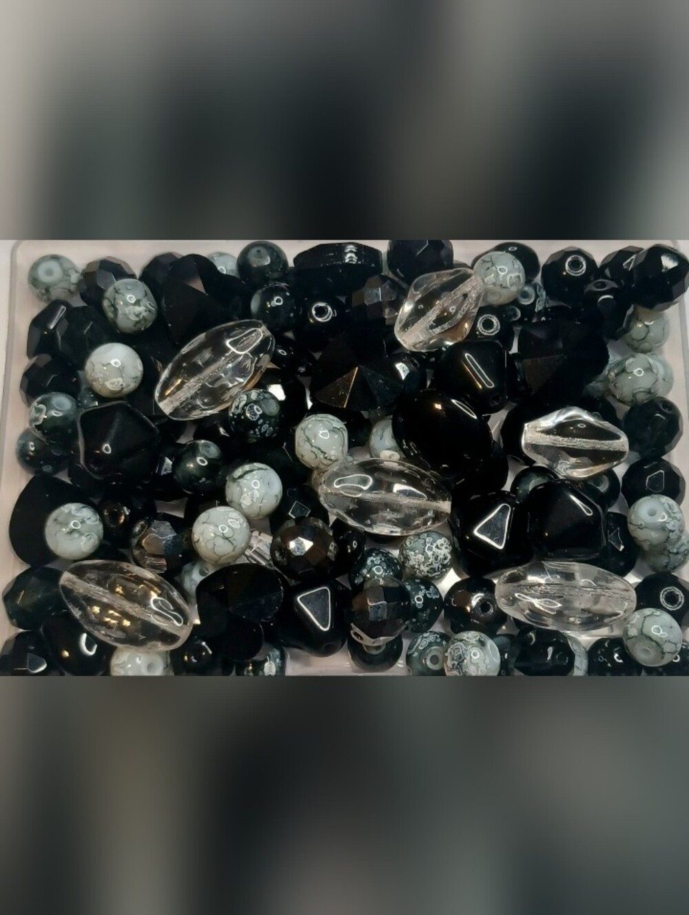 Czech glass beads loose jewelry making Black/White/Montano Blue 130pcs